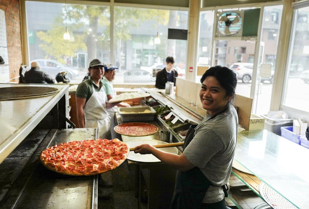 Our team making pizza